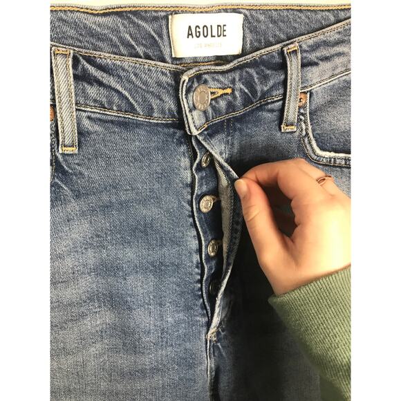 AGOLDE Nico High Rise Button Fly Denim Jeans Slim Frayed Hem Capsule Minimalist - Picture 6 of 13
